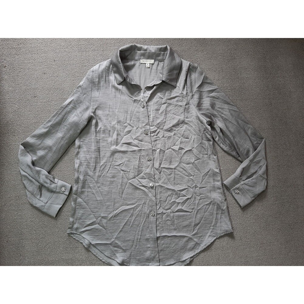 Alex & Lili Long Sleeve Button Up Womens Size Medium M Gray Pocket